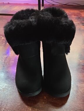 Juicy Couture Black Faux-Fur Cuff Ankle Boots